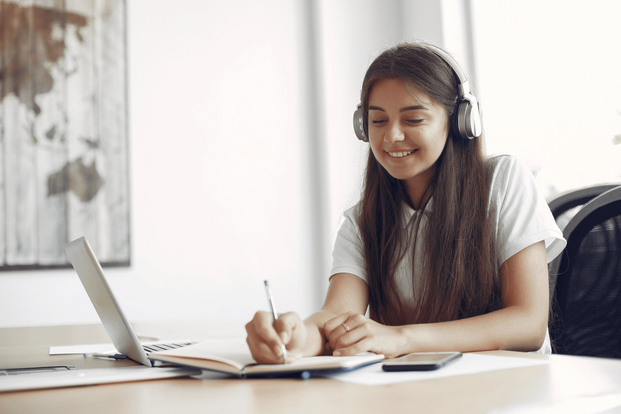 Student taking career notes